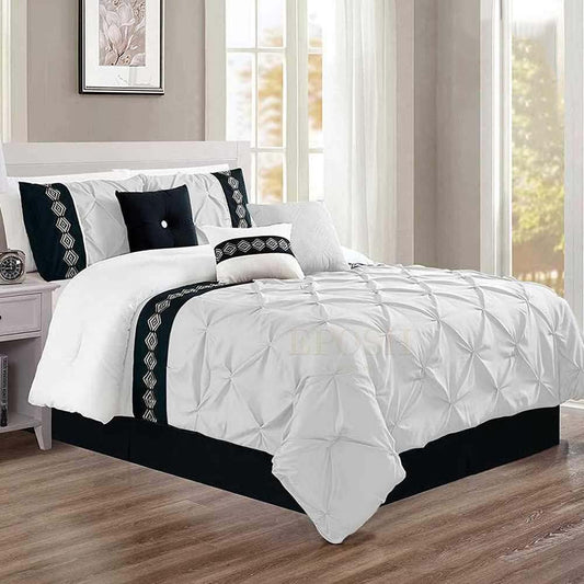 Embroidered Pintuck Duvet 8 Pieces - white