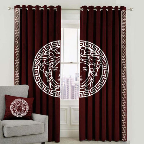 Luxury velvet curtain versace design (  maroon & white  )