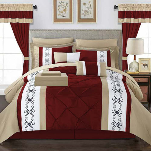 Embroidered Duvet Pleated Sets ( red & skin )