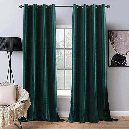 Plain Dyed Velvet Eyelet Curtains -( D Green  )