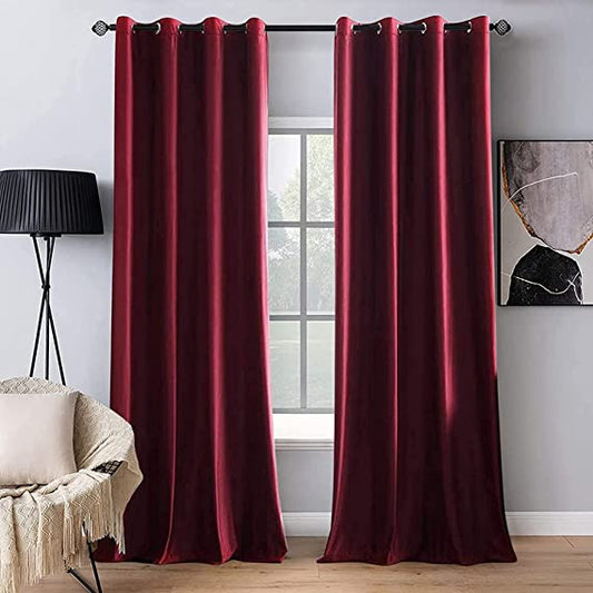 Plain Dyed Velvet Eyelet Curtains -( Purple  )