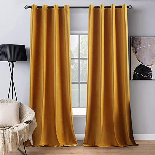 Plain Dyed Velvet Eyelet Curtains -( D- Gold  )