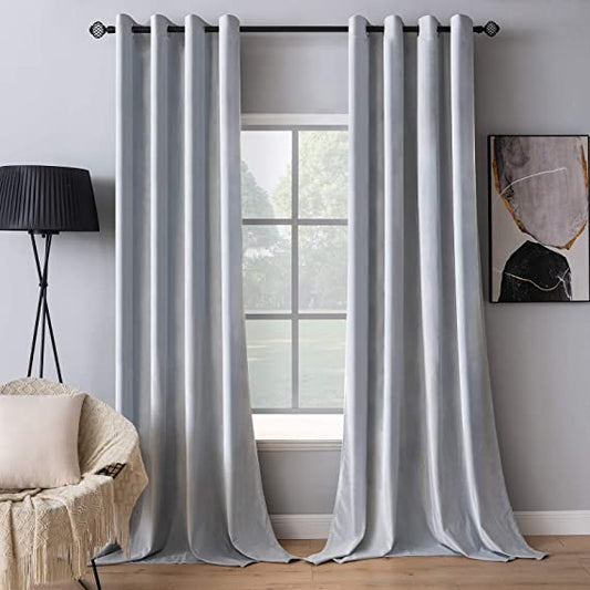 Plain Dyed Velvet Eyelet Curtains -( L-Grey  )