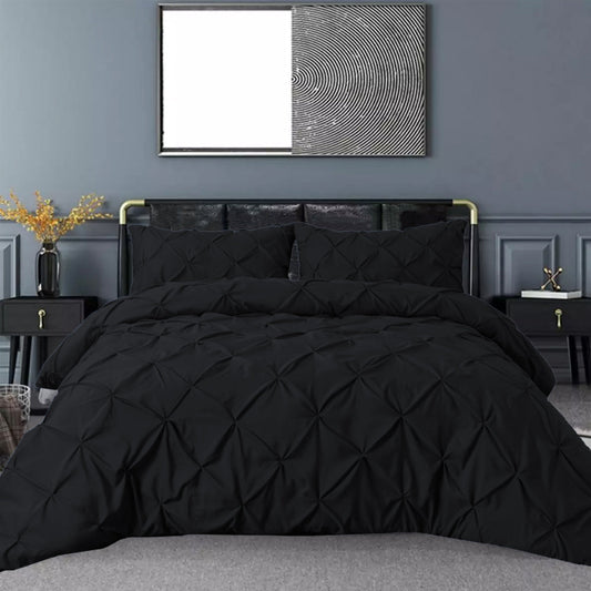 LUXURY  PINTUCK DUVET COVERS SET - 8 PIECES (  BLACK  )