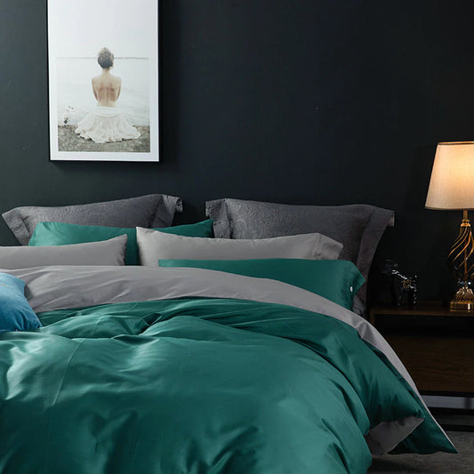 plain dyed duvet set 8 pes ( GREEN & GREY)