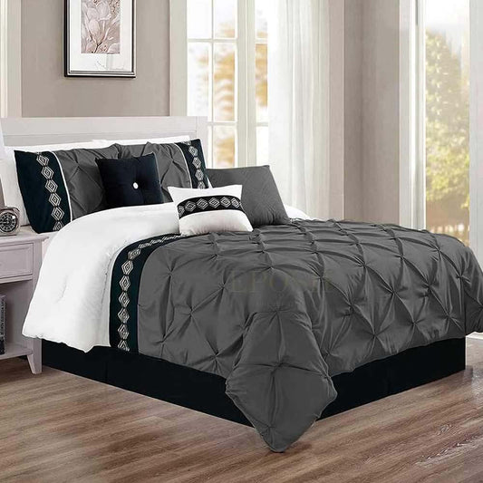 Embroidered Pintuck Duvet 8 Pieces -  D  GREY & WHITE