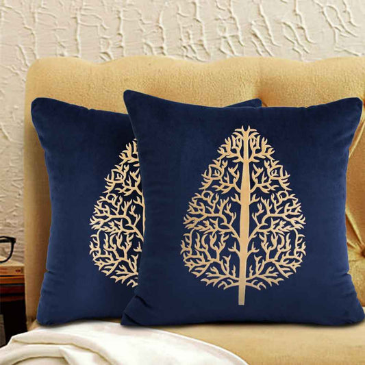 Pack of 2 pes velvet decorative cushion m ( Navy & gold )