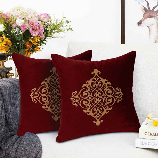 Pack of 2 pes velvet decorative cushion m ( Maroon  & Gold )