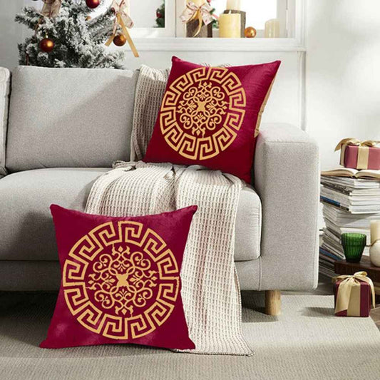 Pack of 2 pes velvet decorative cushion  ( Maroon & Gold)