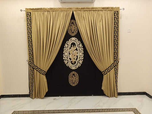 Luxury velvet fabric  Blind & Curtain Set  ( Black &Gold )