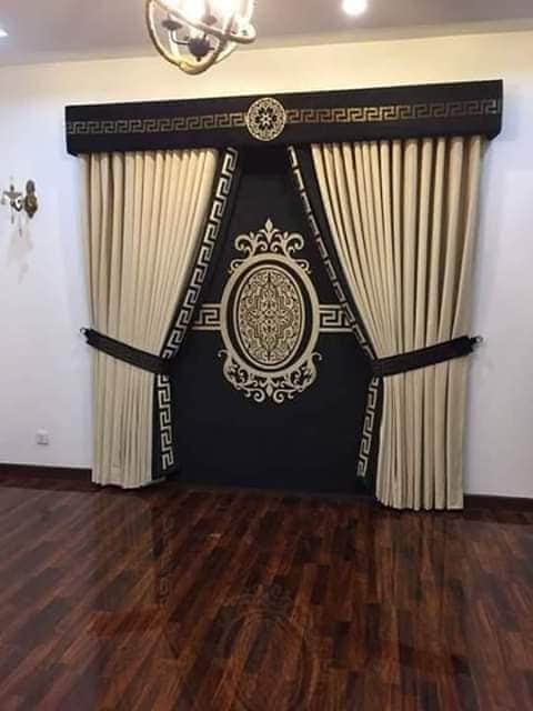 Luxury velvet fabric  Blind & Curtain Set  ( Black &camel )