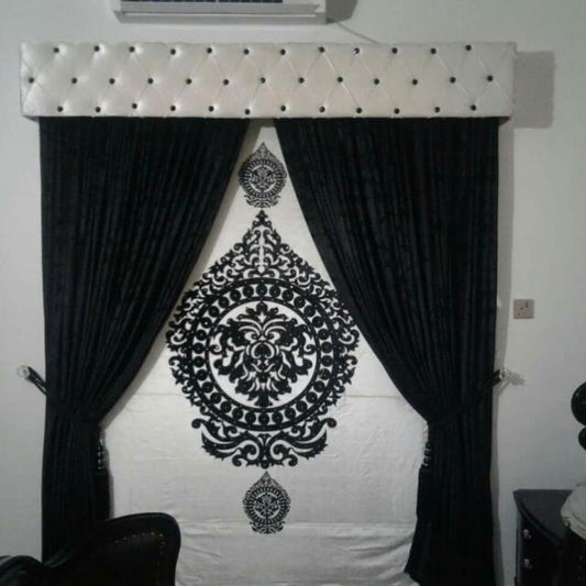 Luxury velvet fabric  Blind & Curtain Set  ( Black & white )