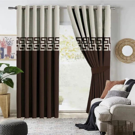 Luxury velvet curtain to town border design ( brown & white)