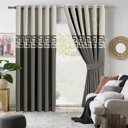 Luxury velvet curtain to town border design ( grey & white)