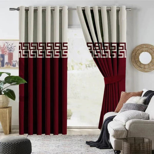 Luxury velvet curtain to town border design ( Red & white)