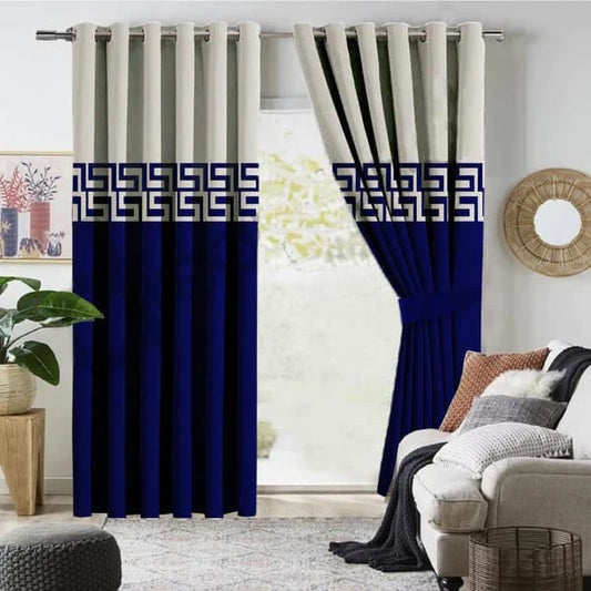 Luxury velvet curtain to town border design (R- blue & white)