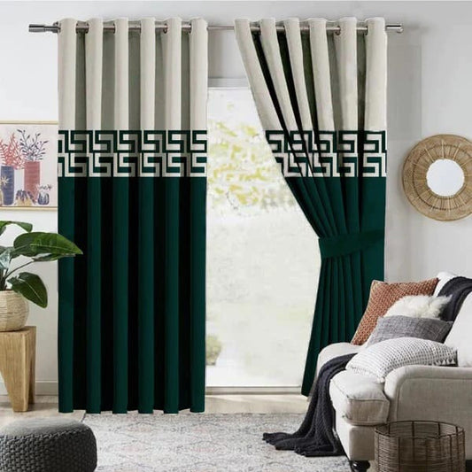 Luxury velvet curtain to town border design ( green & white)