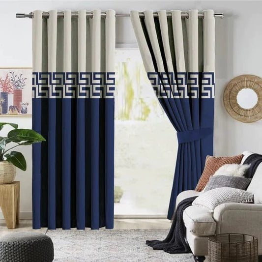 Luxury velvet curtain to town border design ( blue & white)