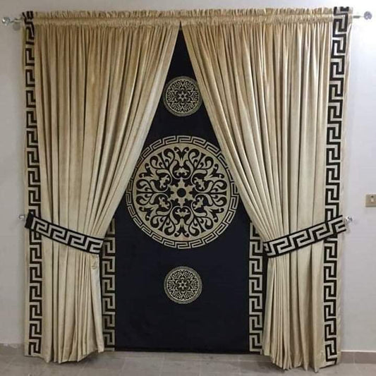 Luxury velvet fabric  Blind & Curtain Set   ( Black & Cream )