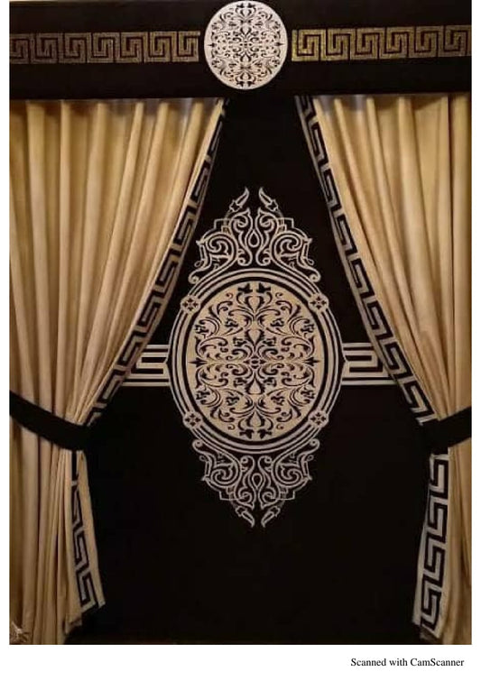 Luxury velvet fabric  Blind & Curtain Set   ( Gold & L- black )