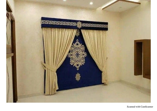 Luxury velvet fabric  Blind & Curtain Set   ( Blue & L- Gold )