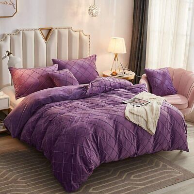 CROSS PLEATED DUVET COVER SET VELVET FABRIC ( light-purple )