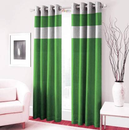 Plain velvet decorative curtain ( Green & white )